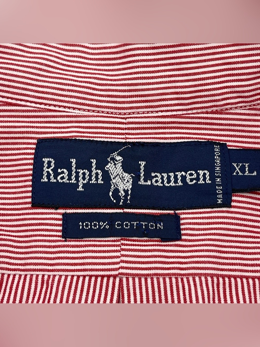 Ralph Lauren Mens Classic Red Pinstripe Button Down L/S Dress Shirt XL Preppy - Picture 7 of 10